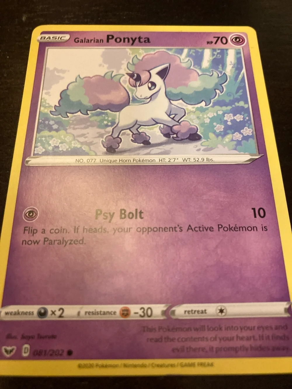 Pokemon Galarian Ponyta Card - Purple & Yellow Border